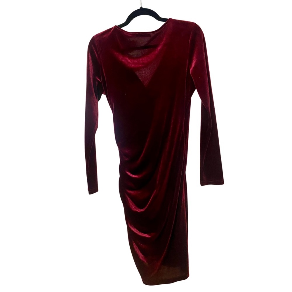GUBERRY Women’s Wrap V-Neck Long Sleeve Velvet Babycon Dress - Sz M - Picture 3 of 4